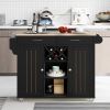 Kitchen Island Cart with Two Storage Cabinets and Four Locking Wheels; Wine Rack; Two Drawers; Spice Rack; Towel Rack