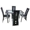 5 Pieces Dining Table Set for 4, Kitchen Room Tempered Glass Dining Table, 4 Chairs, Black, Table legs are silvery