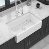 33 White Farmhouse Sink - 33 Inch Kitchen Sink White Undermount Single Bowl Apron Front Ceremic Sink Farm Style Drain Asseblemly and Bottom Grate 33x1