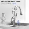 Touchless Kitchen Faucet-Smart Kitchen Sink Faucet sensor; 4Mode Pull Down Kitchen Sprayer; Fingerprint Resistant; Dual Temp. Handle with 1/3 Hole Dec