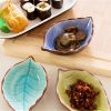 1pc Leaf Shaped Saucer; Handcraft Ceramic Small Plate; Ice Crack Glaze Seasoning Sauce Flavouring Plates; Tableware; Kitchen Supplies; 10.5*7*2.5cm /