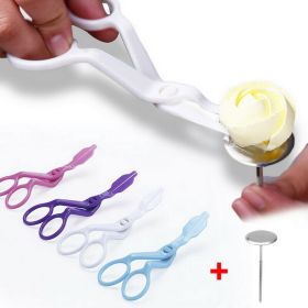 2pcs Piping Flower Scissors/Nail Kitchen Baking Pastry Tool Rose Decor Lifter Fondant Cake Decorating Tray Cream Transfer Set (Color: Purple Set)